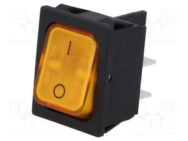 Rocker, Dpst, Pos: 2, On-Off, 20a/250vac, Laranja, Ip40, L&acirc;mpada