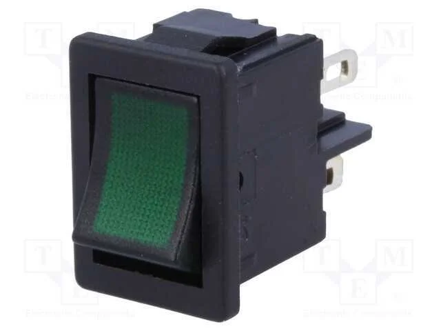 Rocker, Dpst, Pos: 2, On-Off, 4a/250vac, Verde, Ip40, L&acirc;mpada, 230v