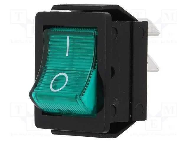 Rocker, Dpst, Pos: 2, On-Off, 16a/250vac, Verde, L&acirc;mpada de N&eacute;on