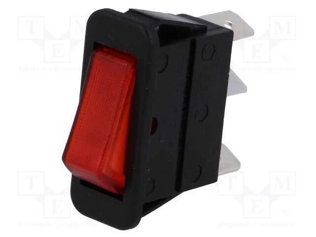 Rocker, Spst, Pos: 2, On-Off, 16a/250vac, Vermelho, L&acirc;mpada de N&eacute;on