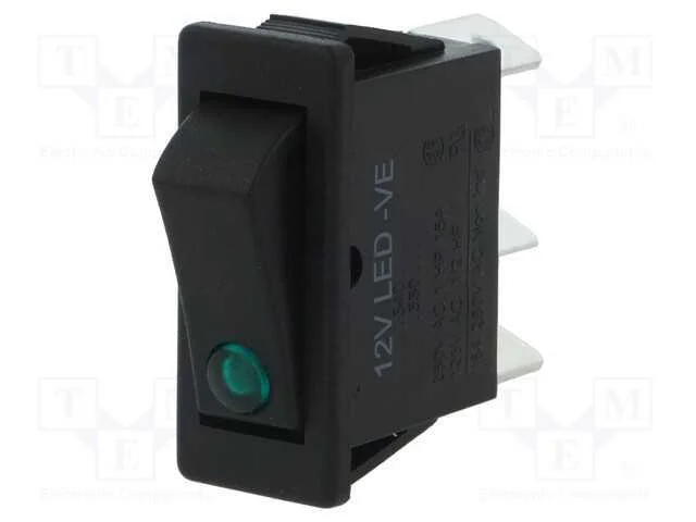 Rocker, Spst, Pos: 2, On-Off, 12a/250vac, Preto, Led, 12v, -25&divide;85c