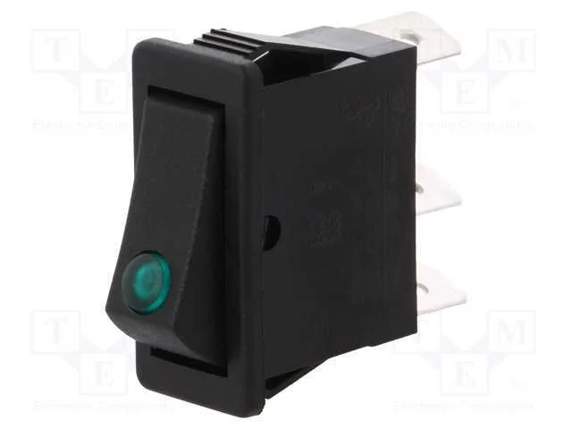 Rocker, Spst, Pos: 2, On-Off, 16a/250vac, Preto, L&acirc;mpada de N&eacute;on