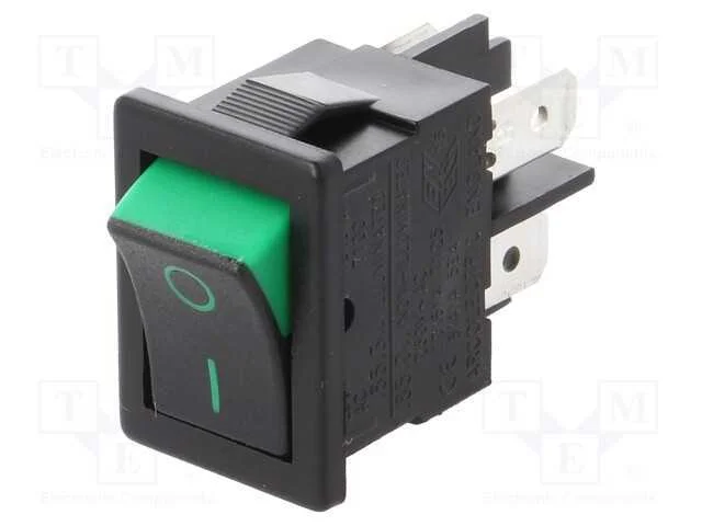 Rocker, Dpst, Pos: 2, On-Off, 10a/250vac, Preto-Verde, N&atilde;o Disp.