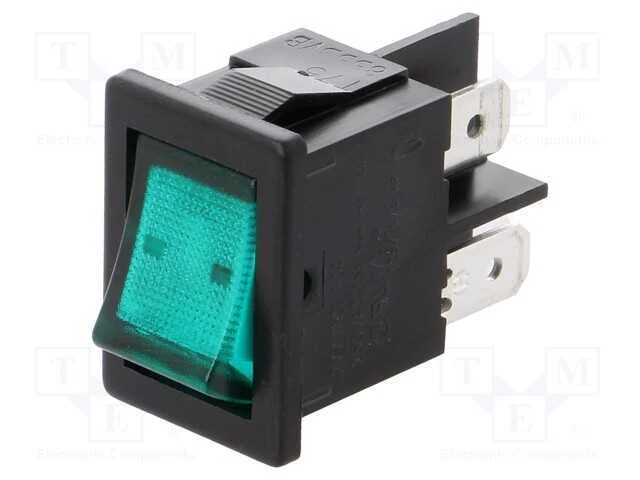 Rocker, Dpst, Pos: 2, On-Off, 10a/250vac, Verde, L&acirc;mpada de N&eacute;on