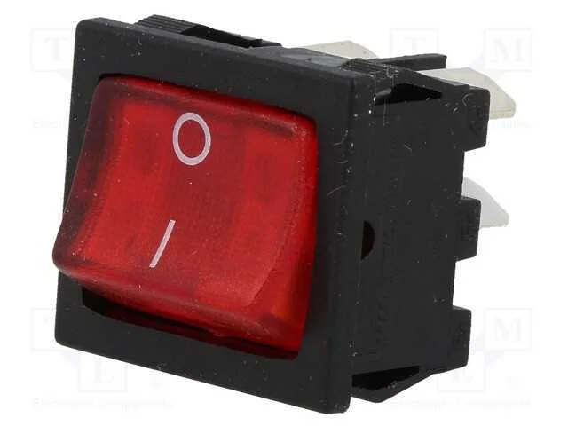 Rocker, Dpst, Pos: 2, On-Off, 10a/250vac, 10a/28vdc, Vermelho, 230v