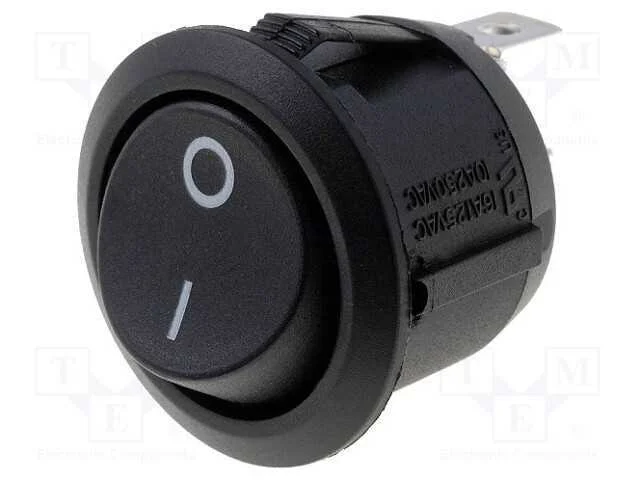 Rocker, Spst, Pos: 2, On-Off, 10a/250vac, Preto, N&atilde;o Disp, Redondo