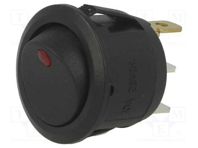 Rocker, Spst, Pos: 2, On-Off, 6a/250vac, Preto, Led, 24v, Abe: 20,2mm