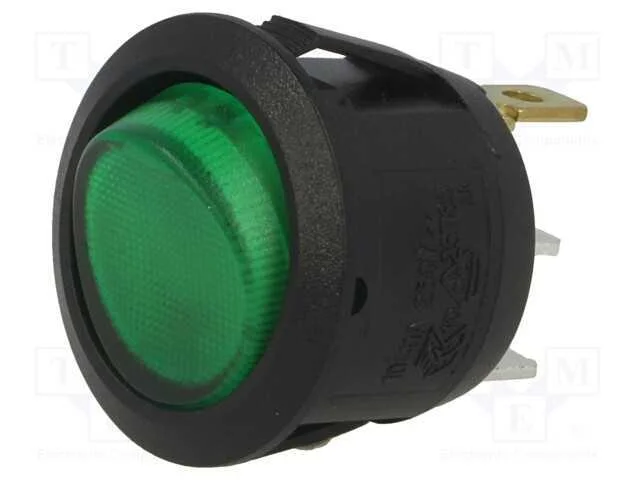Rocker, Spst, Pos: 2, On-Off, 6a/250vac, Verde, L&acirc;mpada de N&eacute;on