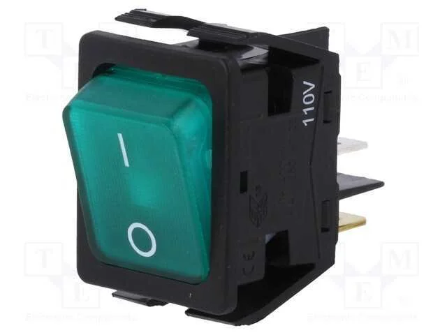 Rocker, Dpst, Pos: 2, On-Off, 16a/250vac, Verde, L&acirc;mpada de N&eacute;on