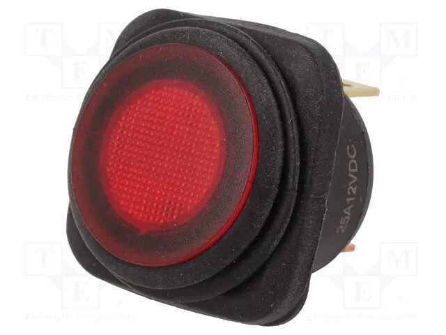 Rocker, Spst, Pos: 2, On-Off, 10a/250vac, Vermelho, Ip65, Led, 12vdc