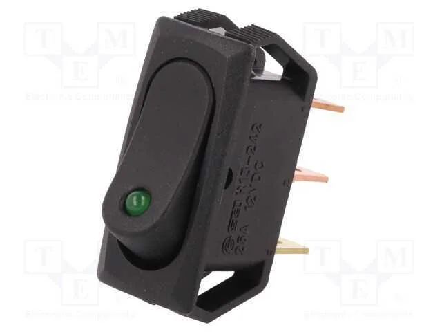 Rocker, Spst, Pos: 2, On-Off, 25a/12vdc, Preto, Led,Pontuais, 12vdc