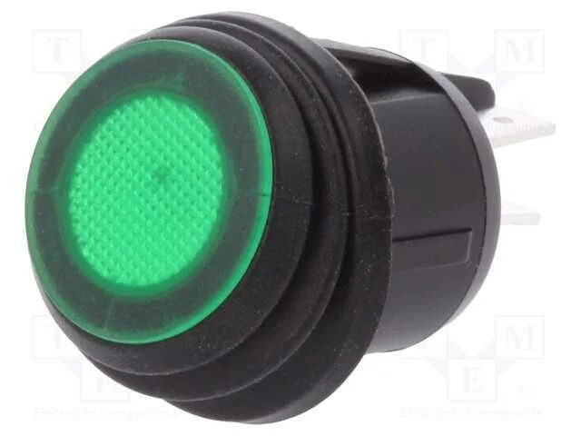 Rocker, Dpst, Pos: 2, On-Off, 20a/12vdc, Verde, Ip65, Led, 12vdc, 50mo
