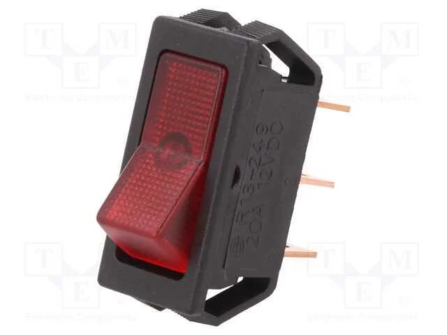 Rocker, Spst, Pos: 2, On-Off, 20a/12vdc, Vermelho, L&acirc;mpada de N&eacute;on