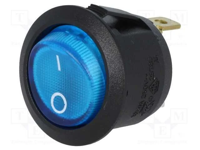Rocker, Spst, Pos: 2, On-Off, 10a/250vac, Azul, L&acirc;mpada de N&eacute;on