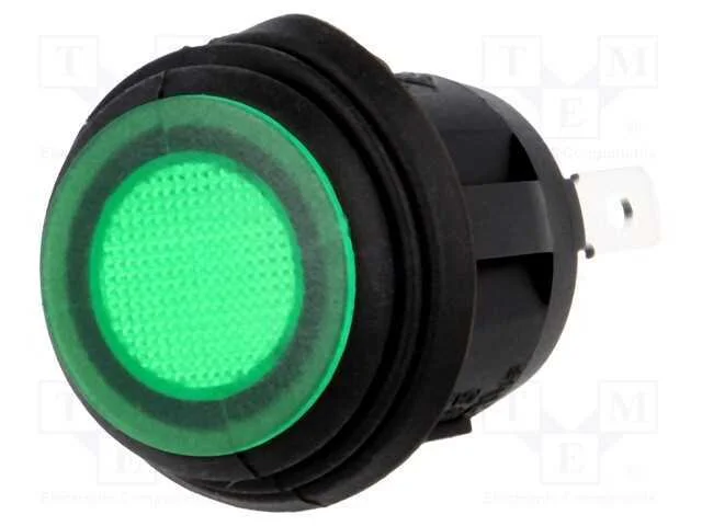 Rocker, Spst, Pos: 2, On-Off, 10a/250vac, Verde, Ip65, 50mo, Ul94v-2