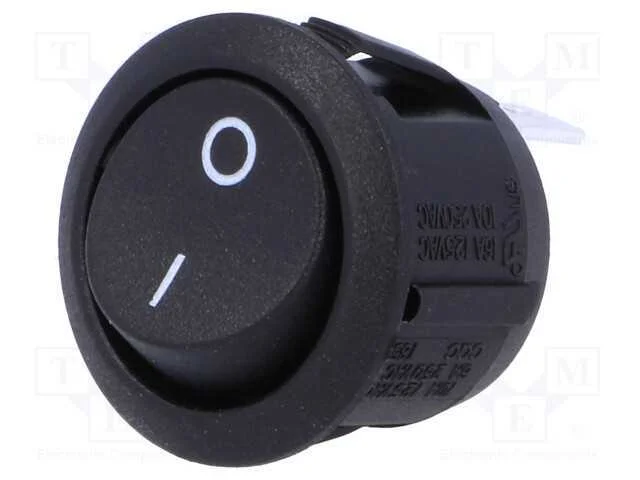 ROCKER, SPST, Pos: 2, OFF-(ON), 10A/250VAC, preto.