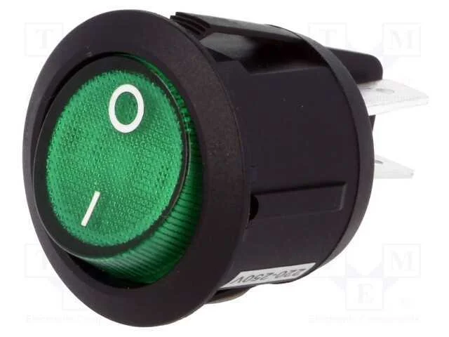 Rocker, Dpst, Pos: 2, On-Off, 10a/250vac, Verde, L&acirc;mpada de N&eacute;on