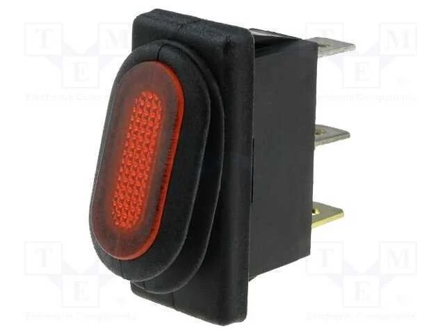 Rocker, Spst, Pos: 2, On-Off, 10a/250vac, Vermelho, Ip65, 50mo