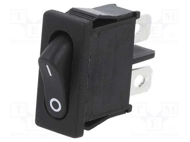 Rocker, Spst, Pos: 2, On-Off, 6a/250vac, Preto, Rcontacto Max: 20mo