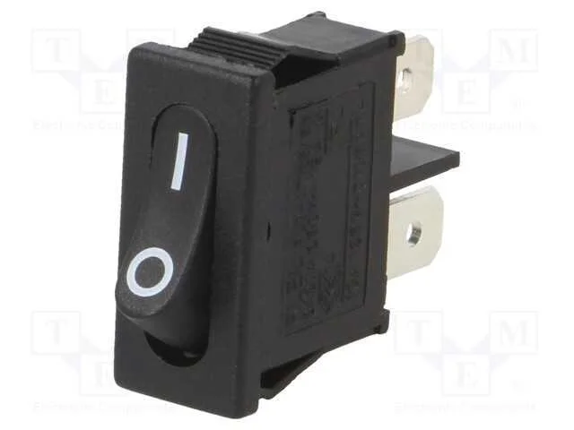 Rocker, Spst, Pos: 2, Off-On, 6a/250vac, Preto, Rcontacto Max: 35mo
