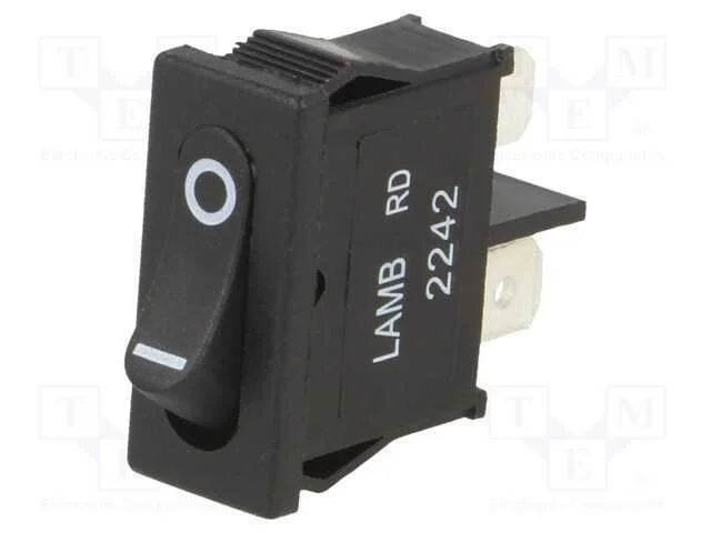 Rocker, Spst, Pos: 2, Off-On, 6a/250vac, Preto, Rcontacto Max: 35mo