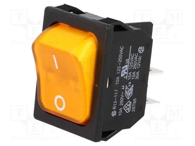 Rocker, Dpst, Pos: 2, On-Off, 10a/250vac, Amarelo, L&acirc;mpada de N&eacute;on