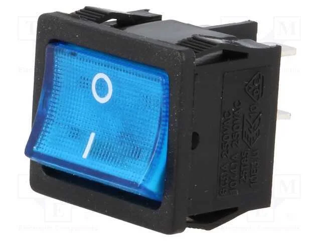 Rocker, Dpst, Pos: 2, On-Off, 6a/250vac, Azul, L&acirc;mpada de N&eacute;on, 250v