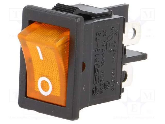 Rocker, Dpst, Pos: 2, On-Off, 6a/250vac, Laranja, L&acirc;mpada de N&eacute;on