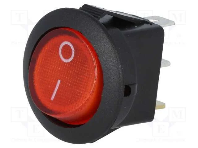 Rocker, Spst, Pos: 2, On-Off, 6,5a/250vac, Vermelho, 35mo, -30&divide;80c