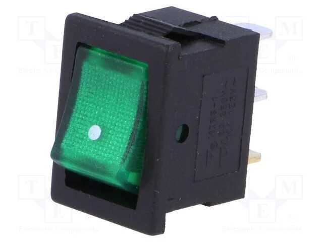 Rocker, Spst, Pos: 2, On-Off, 3a/250vac, Verde, L&acirc;mpada de N&eacute;on