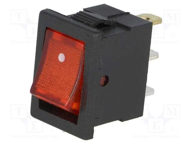 Rocker, Spst, Pos: 2, On-Off, 3a/250vac, Vermelho, L&acirc;mpada de N&eacute;on