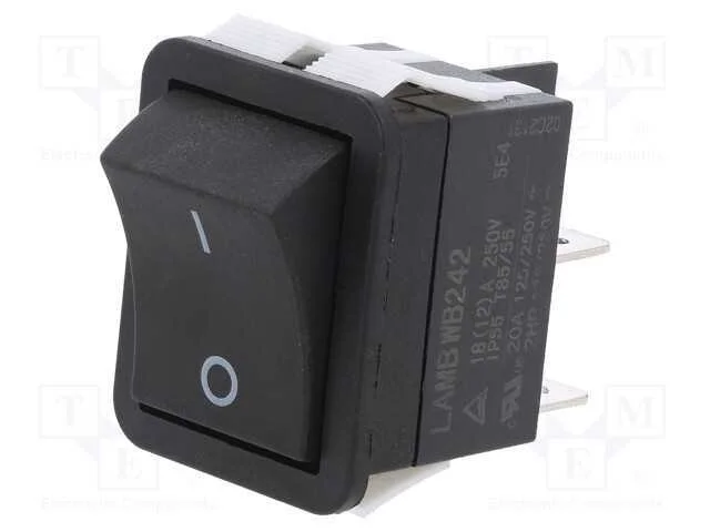 Rocker, Spst-No, Pos: 2, On-Off, 20a/125vac, 50mo, Carca&ccedil;a: Preto