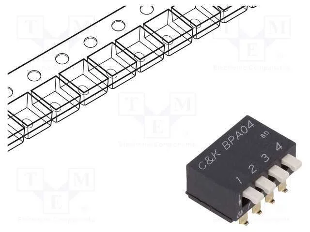 Interruptor: DIP-SWITCH, Quantidade de sec&ccedil;&otilde;es: 4.