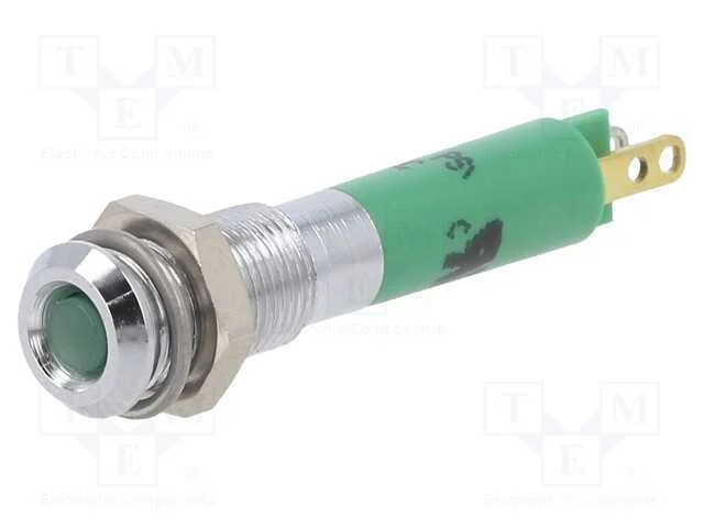 Luz Indicadora: Led, Plana, Verde, 24vdc, 6mm, Metal