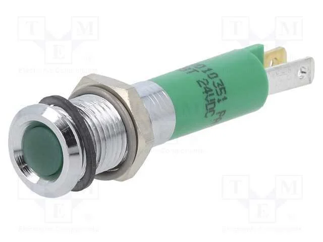 Luz Indicadora: Led, Plana, Verde, 24vdc, 8mm, Metal