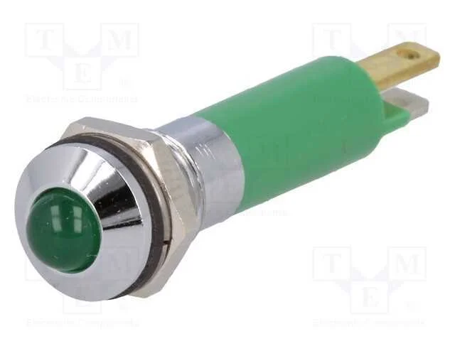 Luz Indicadora: Led, Convexa, Verde, 24vdc, 8mm, Ip40, Pl&aacute;stico
