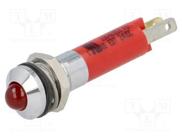 Luz Indicadora: Led, Convexa, Vermelho, 24vdc, 8mm, Ip40, Pl&aacute;stico