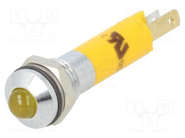 Luz Indicadora: Led, Convexa, Amarela, 24vdc, 8mm, Metal