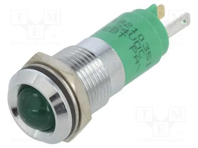 Luz Indicadora: Led, Convexa, Verde, 24vdc, 14mm, Metal,Pl&aacute;stico