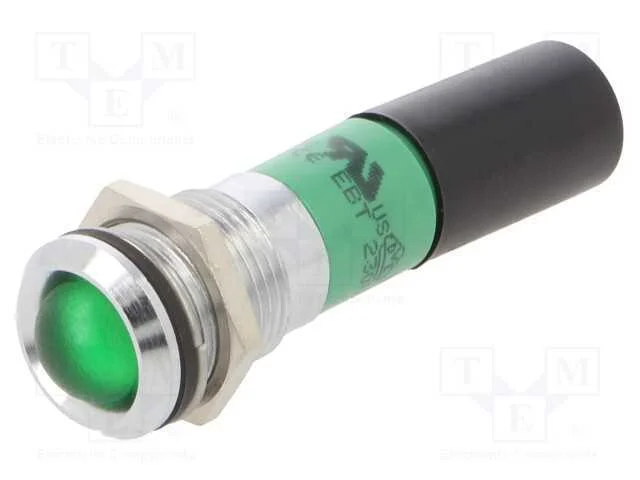 Luz indicadora: LED, verde, 230VAC, 14mm, metal,p.