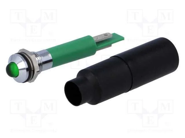 Luz Indicadora: Led, Convexa, Verde, 230vac, 8mm, Ip67, Pl&aacute;stico