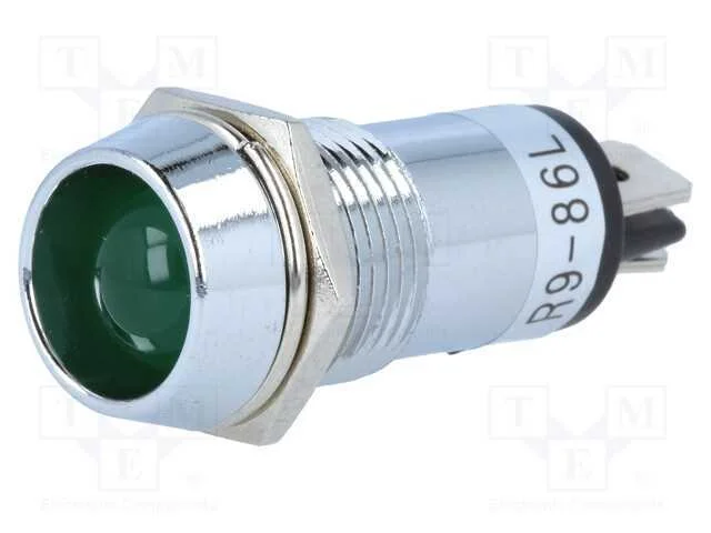 Luz Indicadora: Led, C&ocirc;ncavo, Verde, 12vdc, 14,2mm, Ip40, Lat&atilde;o