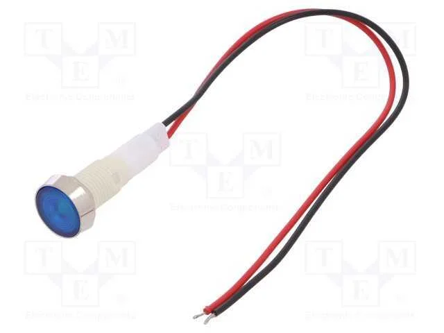 Luz Indicadora: Led, Plana, Azul, 230vdc, 230vac, 10mm, Fios 200mm
