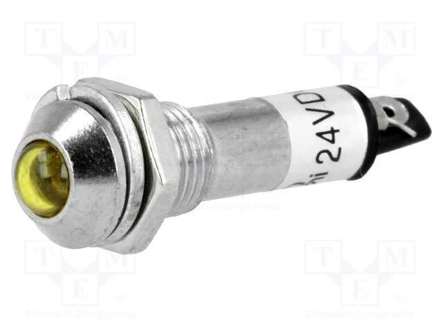 Luz Indicadora: Led, Convexa, Amarela, 24vdc, 8,2mm, Ip40, Metal