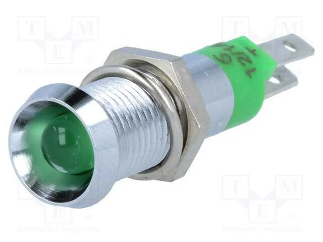 Luz Indicadora: Led, C&ocirc;ncavo, Verde, 12&divide;14vdc, 8,2mm, Ip67, Metal