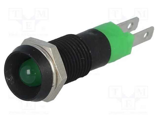 Luz Indicadora: Led, C&ocirc;ncavo, Verde, 24&divide;28vdc, 8,2mm, Ip67, Metal