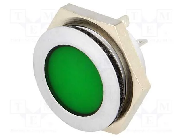 Luz Indicadora: Led, Plana, Verde, 24&divide;28vdc, 22mm, Ip67, Metal