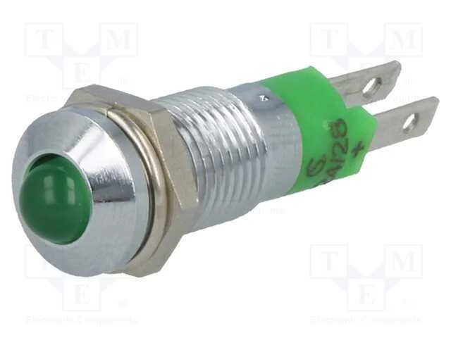 Luz Indicadora: Led, Convexa, Verde, 24&divide;28vdc, 8,2mm, Ip40, Metal
