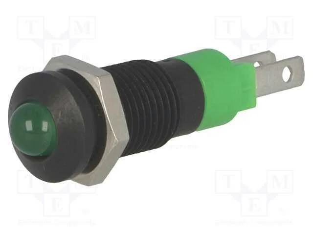 Luz Indicadora: Led, Convexa, Verde, 24&divide;28vdc, 8,2mm, Ip40, Metal