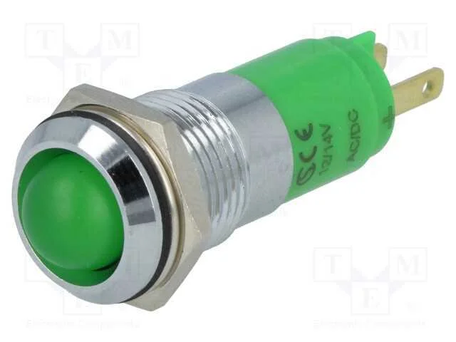 Luz indicadora: LED, c&ocirc;ncavo, verde, 12&divide;14VDC, 12.